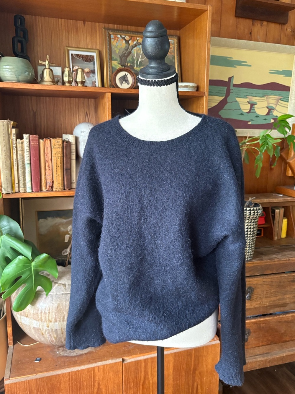 & Other Stories Minimalist Midnight Shaggy Wool Mohair Sweater M